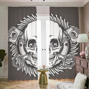 Cross Piston Mechanic Skull Print Blackout Pencil Pleat Curtains