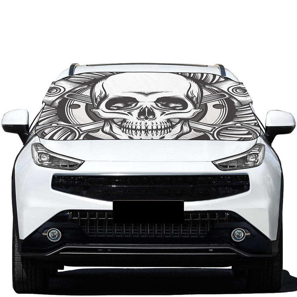 Cross Piston Mechanic Skull Print Car Windshield Snow Cover