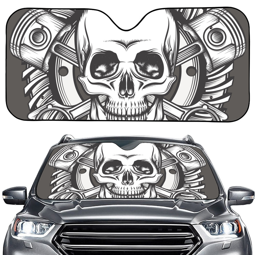 Cross Piston Mechanic Skull Print Car Windshield Sun Shade