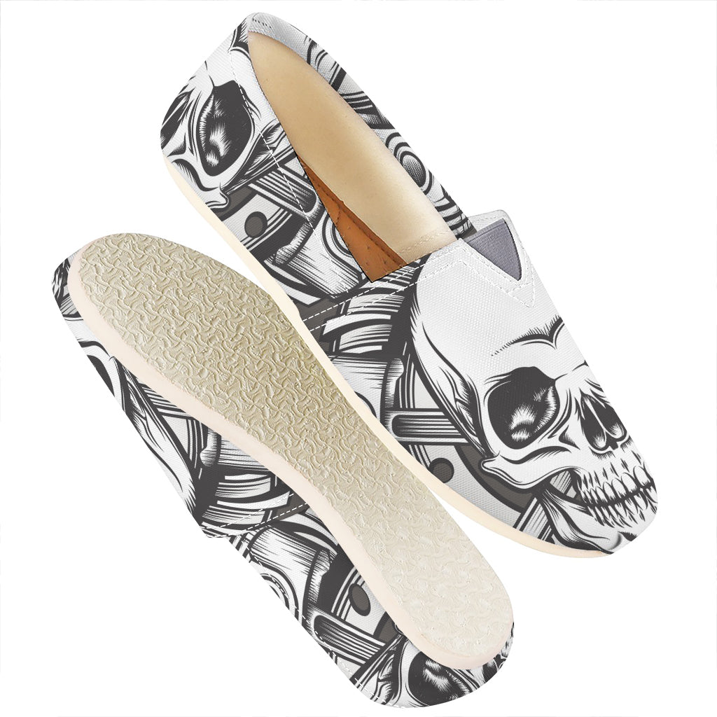 Cross Piston Mechanic Skull Print Casual Shoes