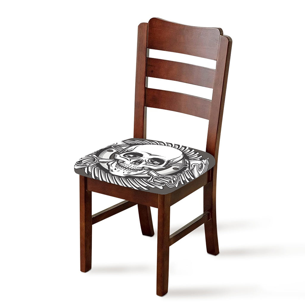 Cross Piston Mechanic Skull Print Chair Cushion Cover