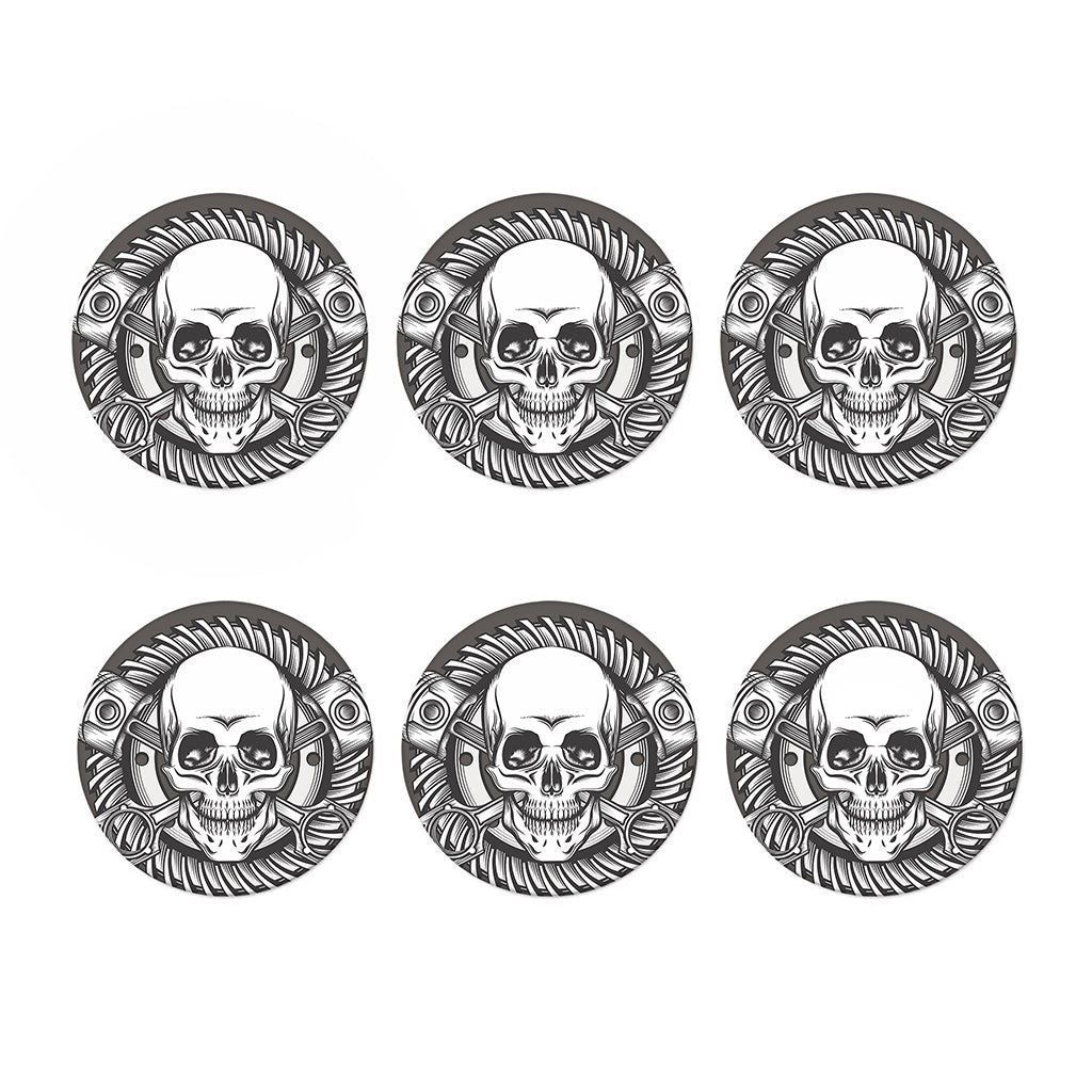 Cross Piston Mechanic Skull Print Coaster Set