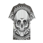 Cross Piston Mechanic Skull Print Cotton Hawaiian Shirt