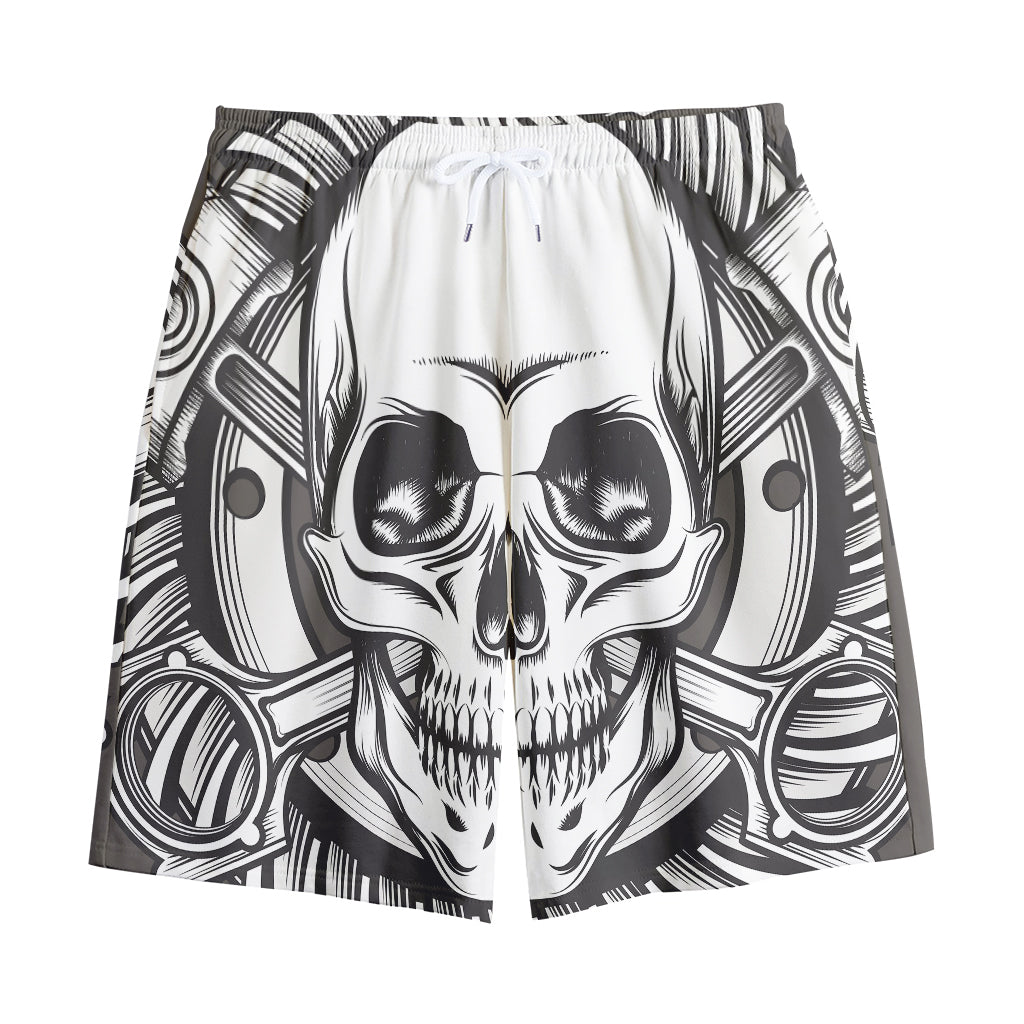 Cross Piston Mechanic Skull Print Cotton Shorts