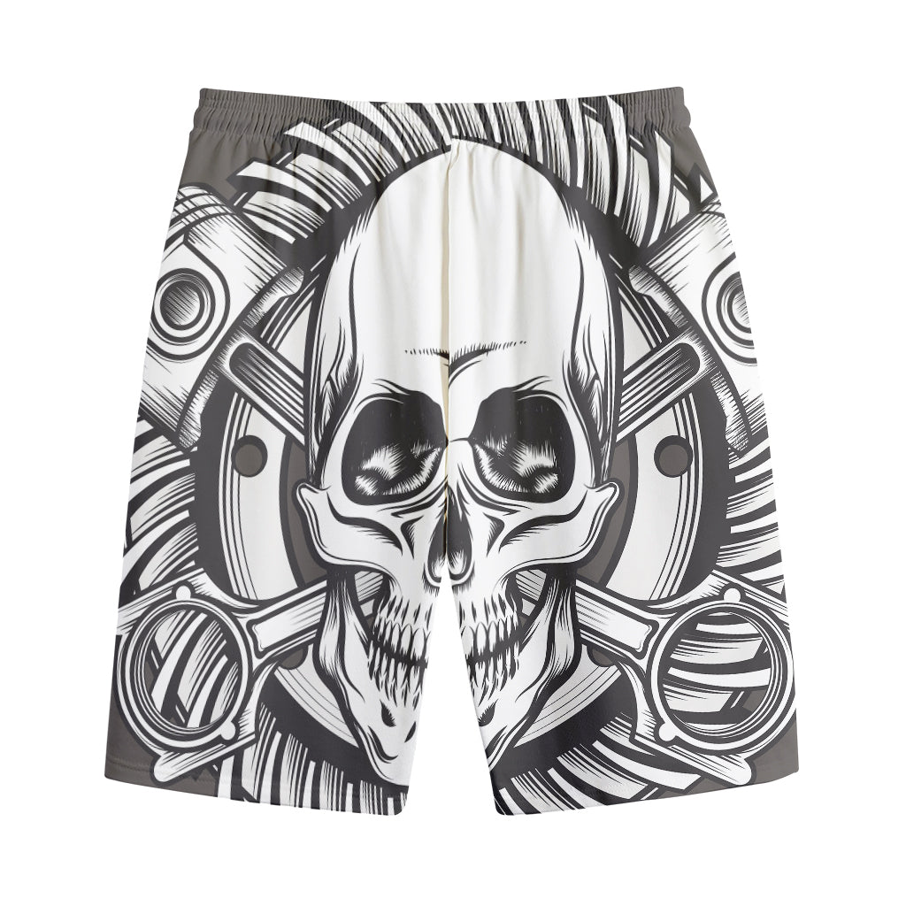 Cross Piston Mechanic Skull Print Cotton Shorts