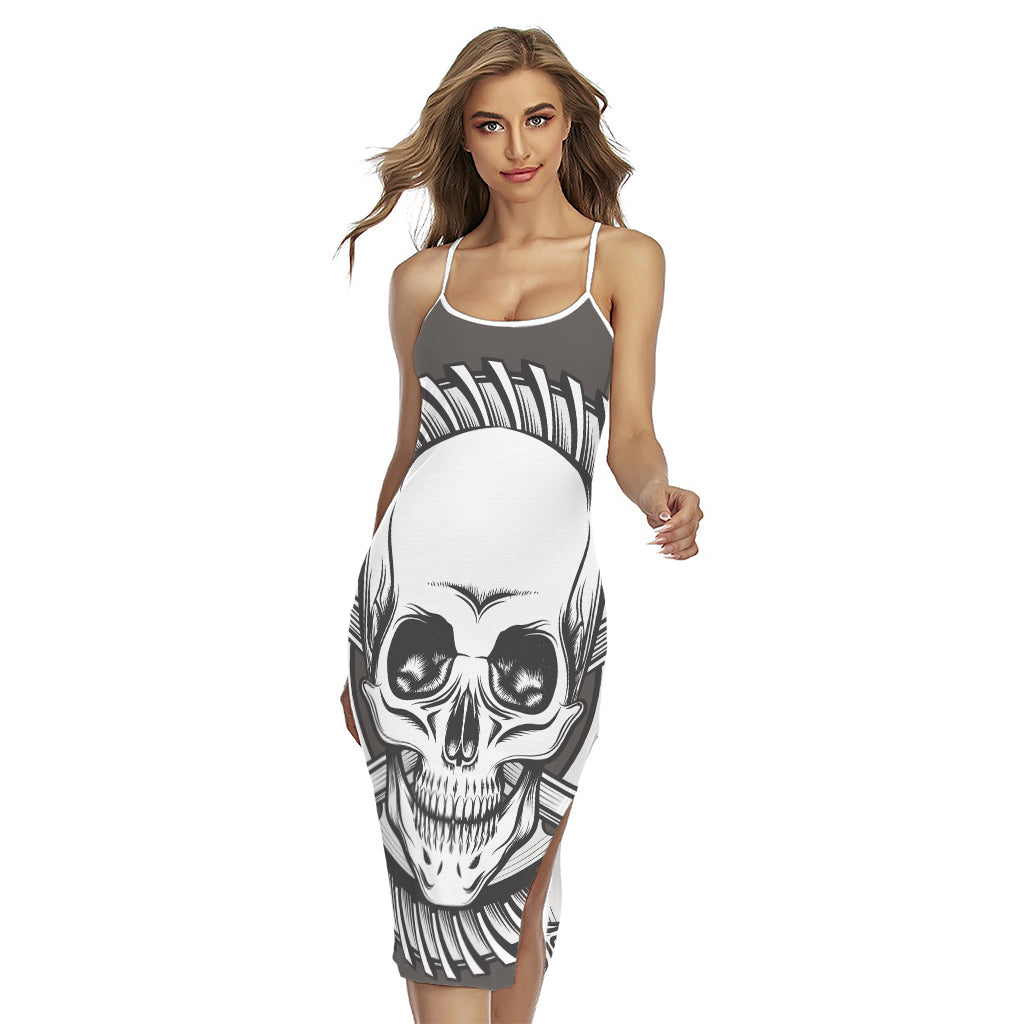 Cross Piston Mechanic Skull Print Cross Back Cami Dress