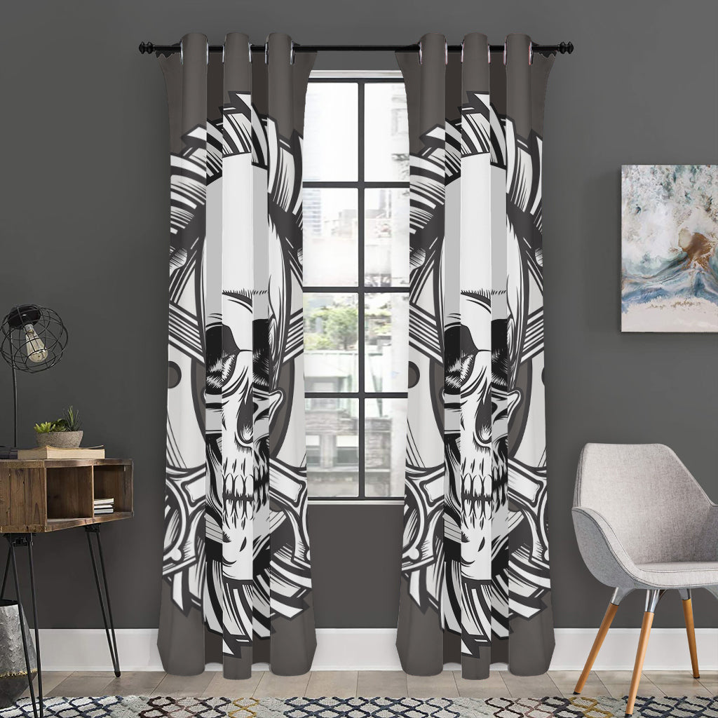 Cross Piston Mechanic Skull Print Curtain