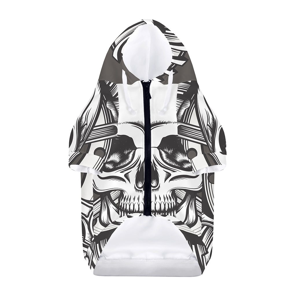 Cross Piston Mechanic Skull Print Dog Zip Up Hoodie