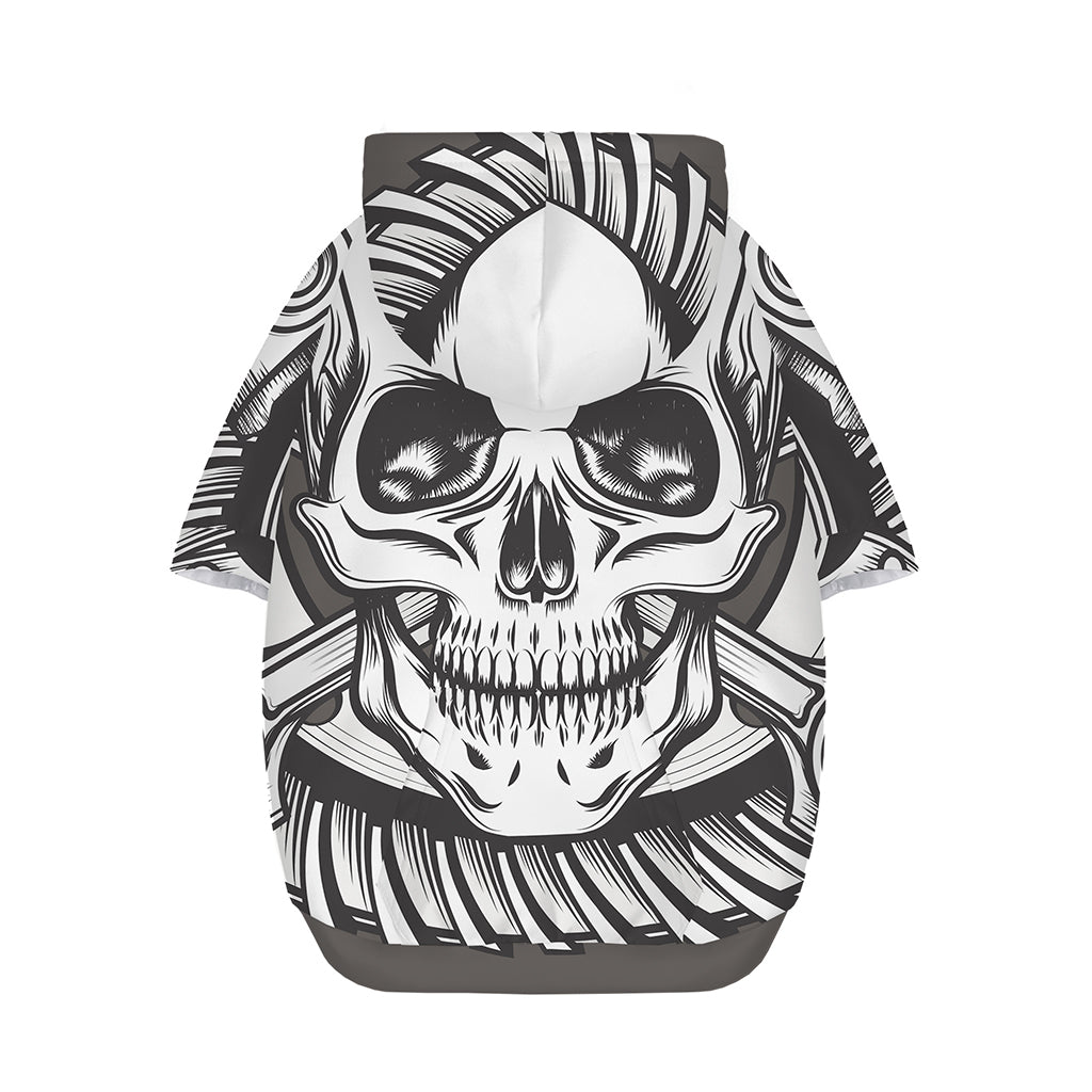 Cross Piston Mechanic Skull Print Dog Zip Up Hoodie