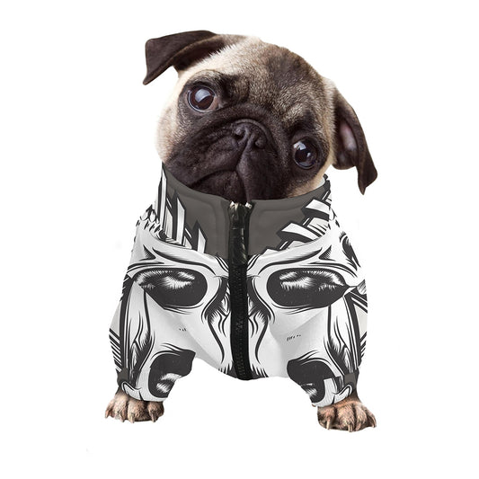 Cross Piston Mechanic Skull Print Dog Zip Up Jacket