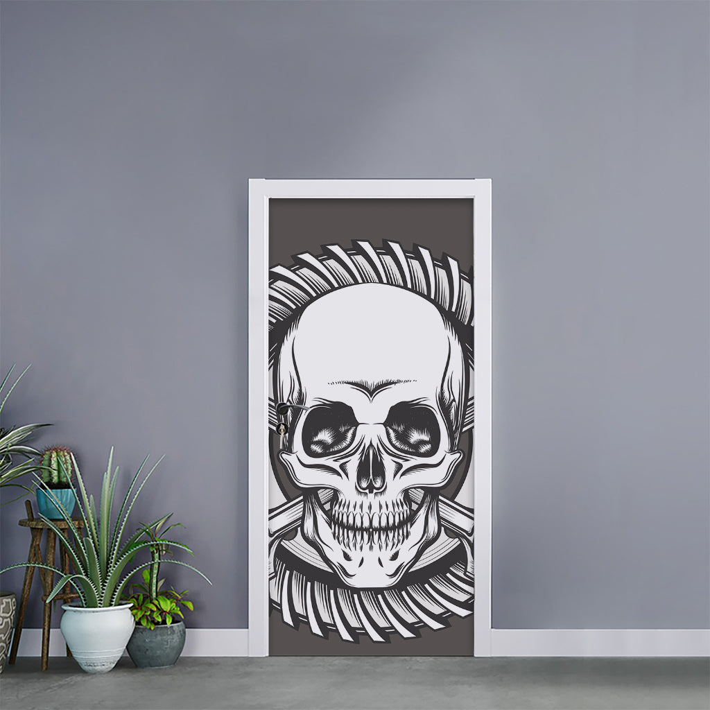 Cross Piston Mechanic Skull Print Door Sticker