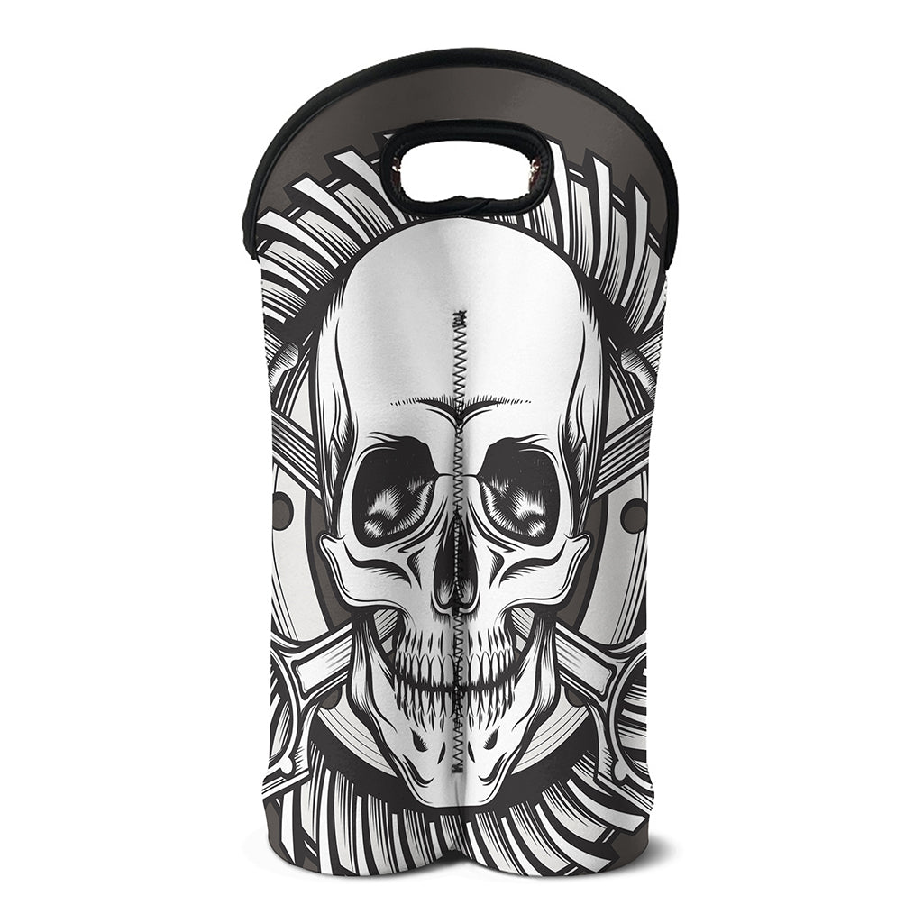 Cross Piston Mechanic Skull Print Double Neoprene Wine Tote