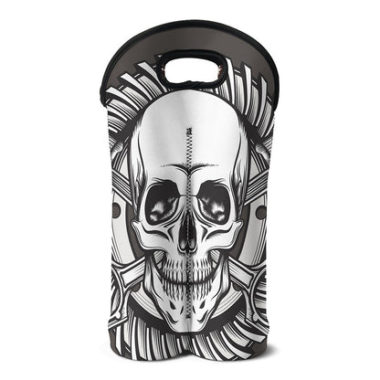 Cross Piston Mechanic Skull Print Double Neoprene Wine Tote