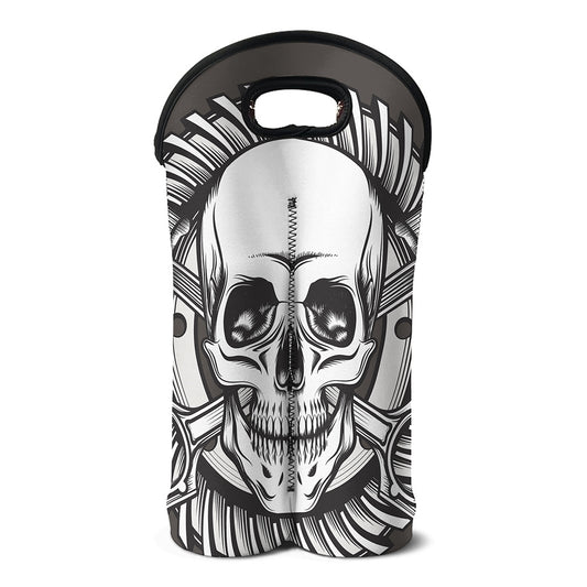 Cross Piston Mechanic Skull Print Double Neoprene Wine Tote