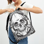 Cross Piston Mechanic Skull Print Drawstring Backpack