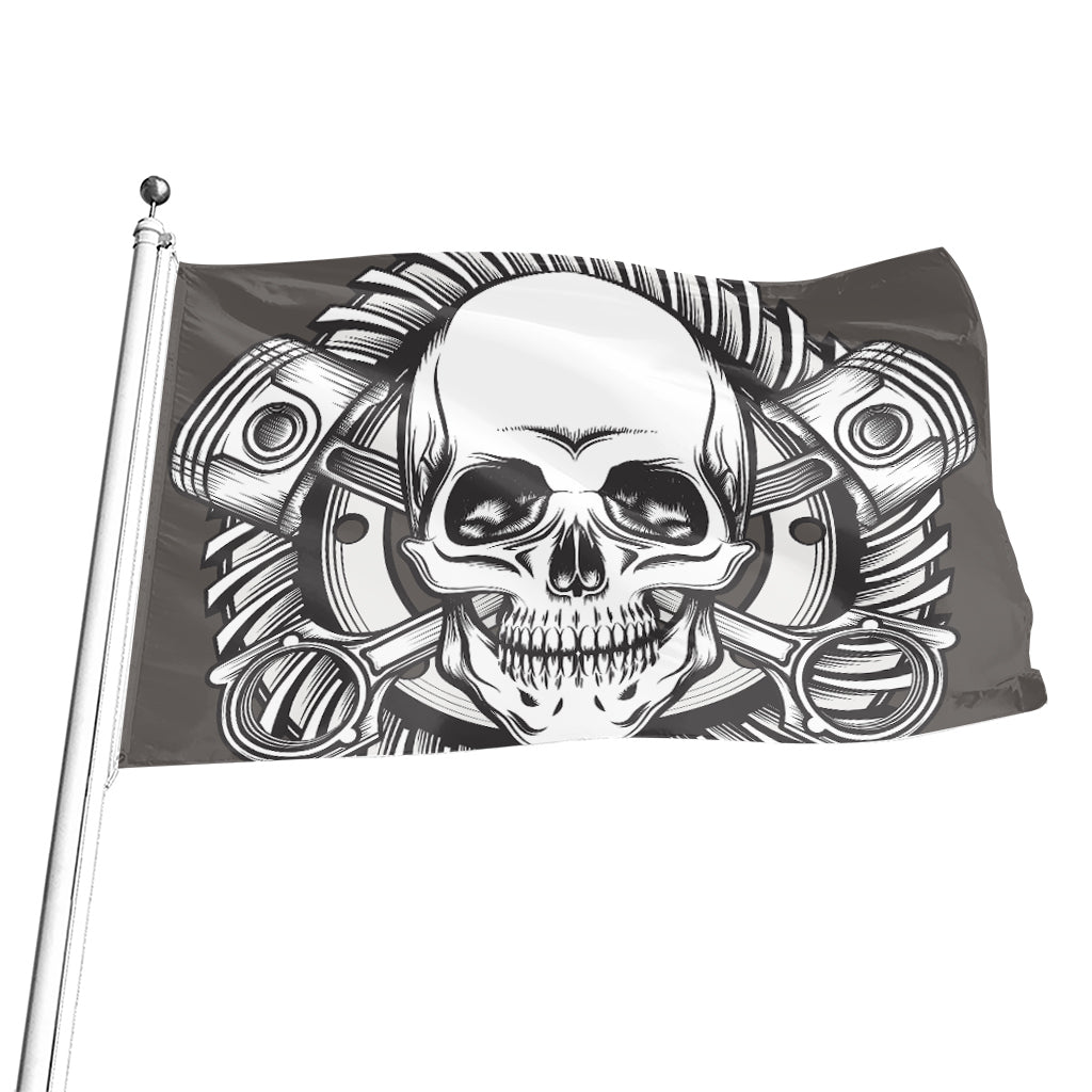 Cross Piston Mechanic Skull Print Flag