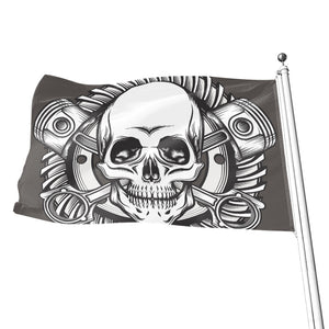 Cross Piston Mechanic Skull Print Flag