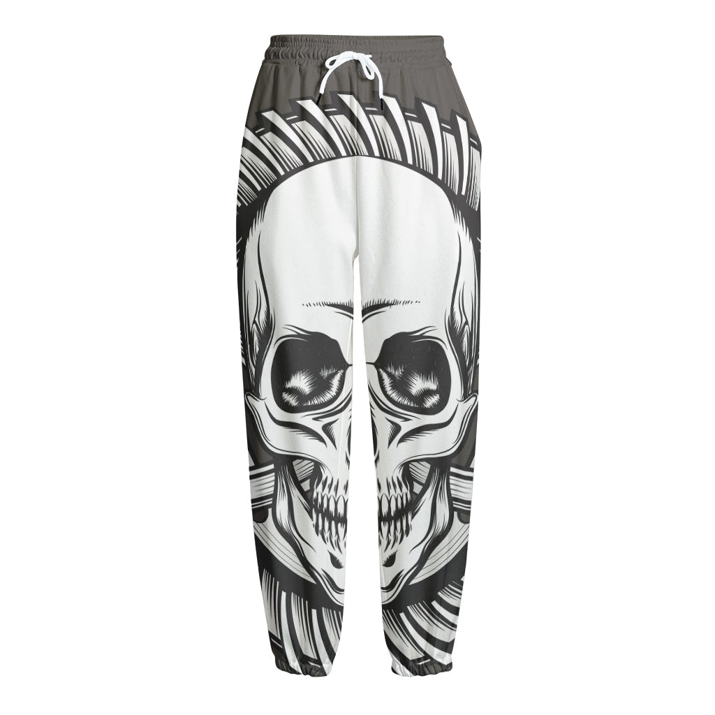 Cross Piston Mechanic Skull Print Fleece Lined Knit Pants