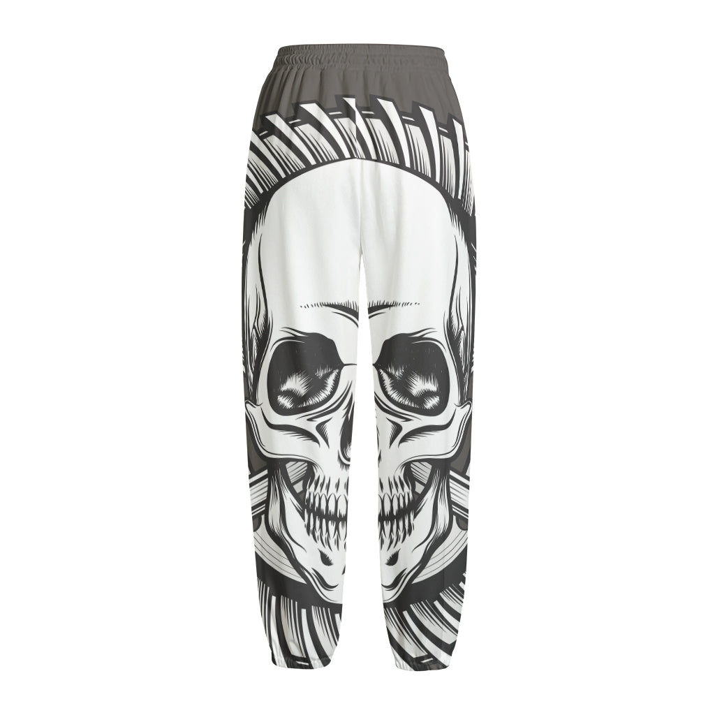 Cross Piston Mechanic Skull Print Fleece Lined Knit Pants