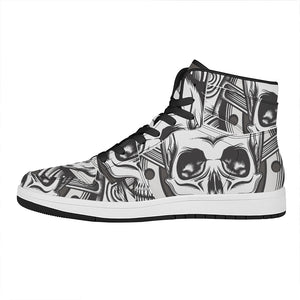 Cross Piston Mechanic Skull Print High Top Leather Sneakers