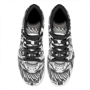 Cross Piston Mechanic Skull Print High Top Leather Sneakers