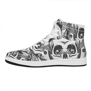 Cross Piston Mechanic Skull Print High Top Leather Sneakers