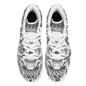 Cross Piston Mechanic Skull Print High Top Leather Sneakers