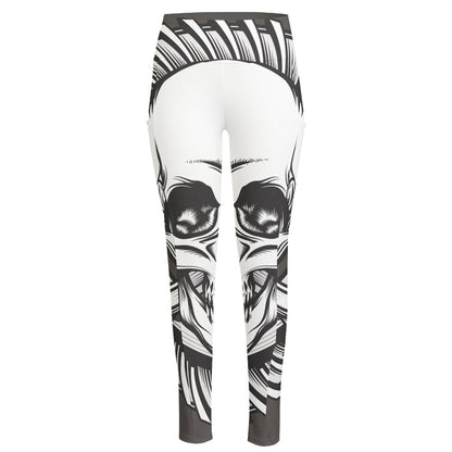 Cross Piston Mechanic Skull Print High-Waisted Pocket Leggings