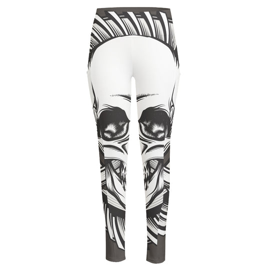 Cross Piston Mechanic Skull Print High-Waisted Pocket Leggings