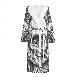 Cross Piston Mechanic Skull Print Hooded Bathrobe