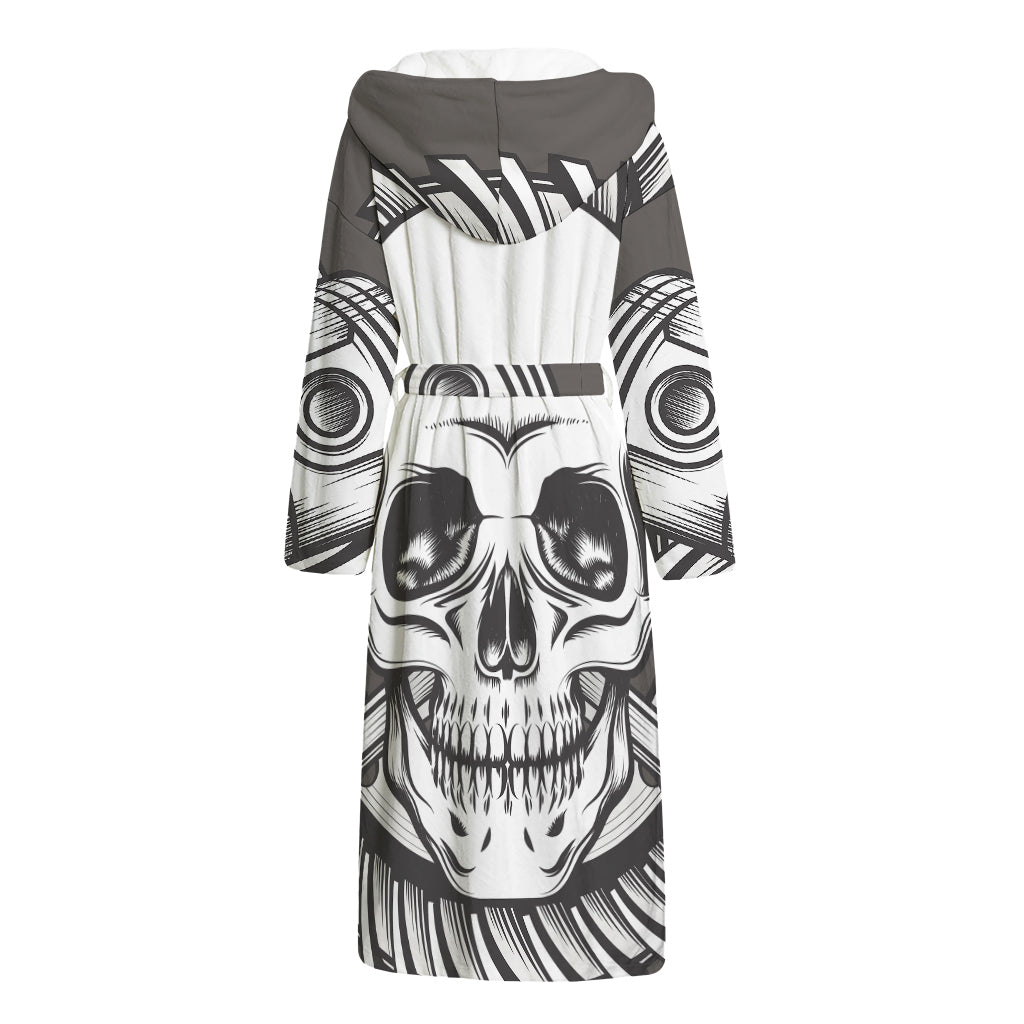 Cross Piston Mechanic Skull Print Hooded Bathrobe