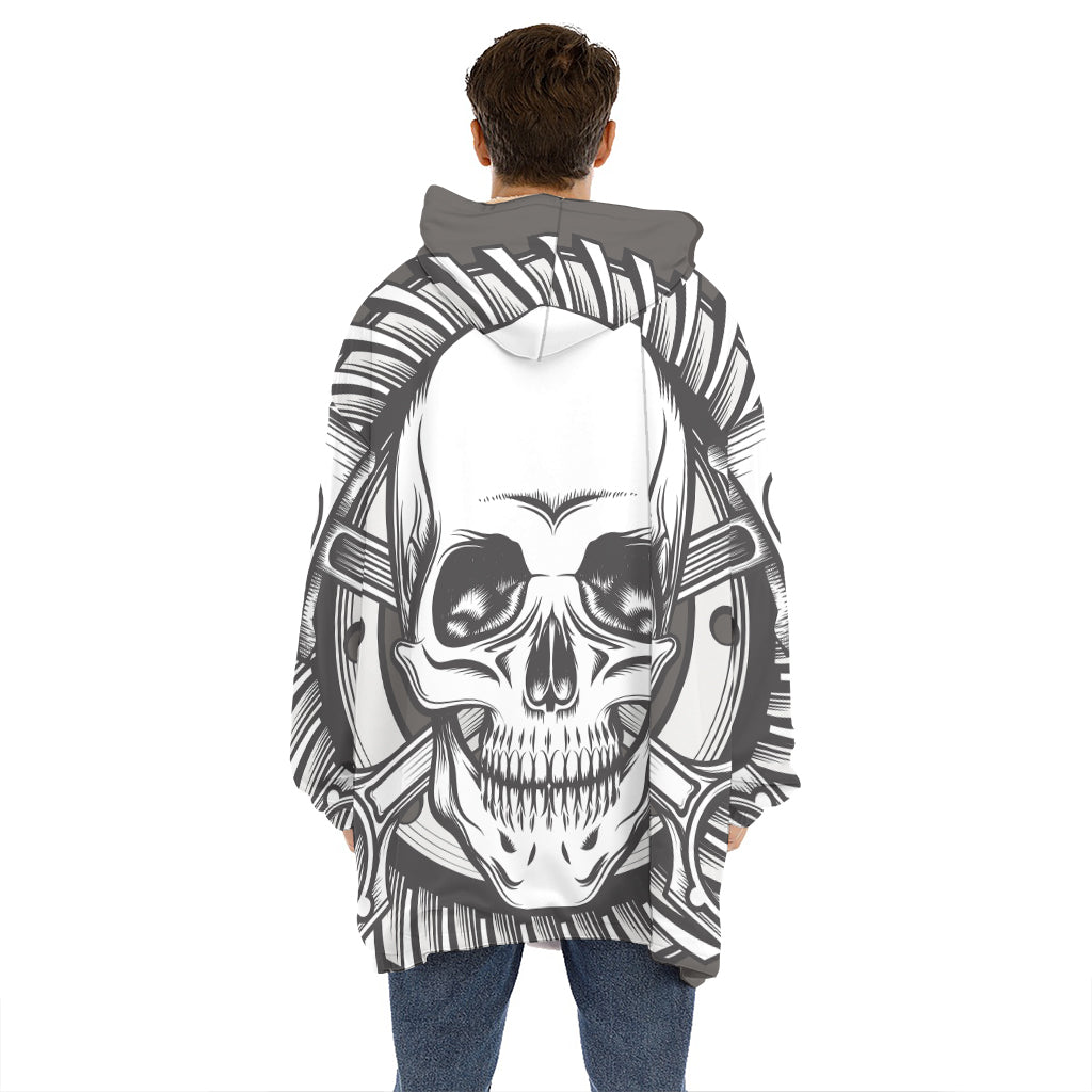 Cross Piston Mechanic Skull Print Hoodie Blanket