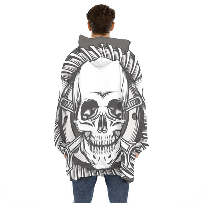 Cross Piston Mechanic Skull Print Hoodie Blanket