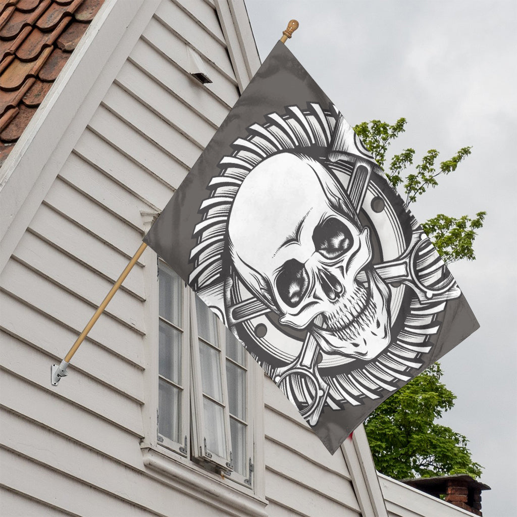 Cross Piston Mechanic Skull Print House Flag