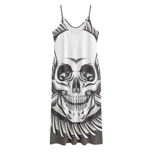 Cross Piston Mechanic Skull Print Jersey Midi Cami Dress