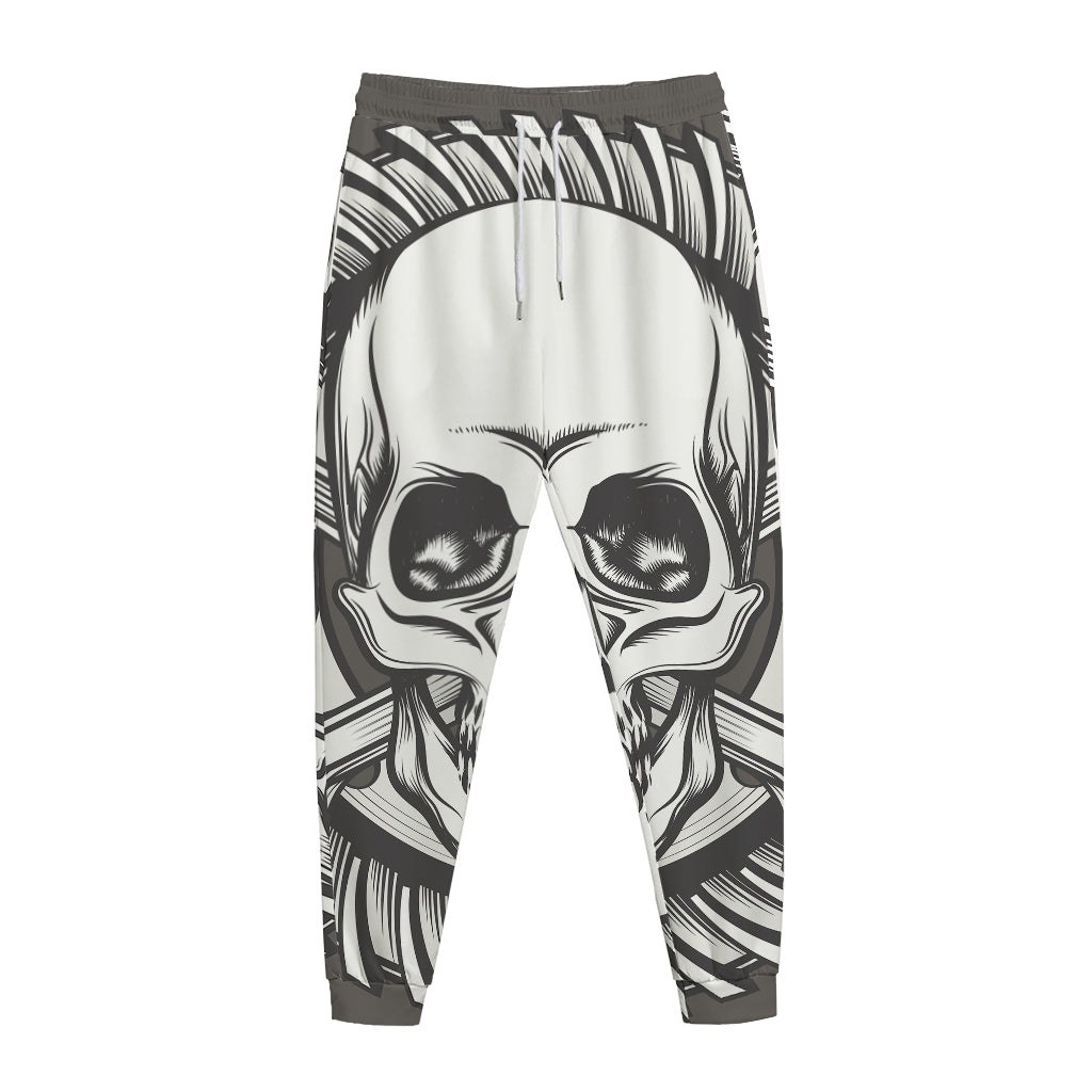 Cross Piston Mechanic Skull Print Jogger Pants