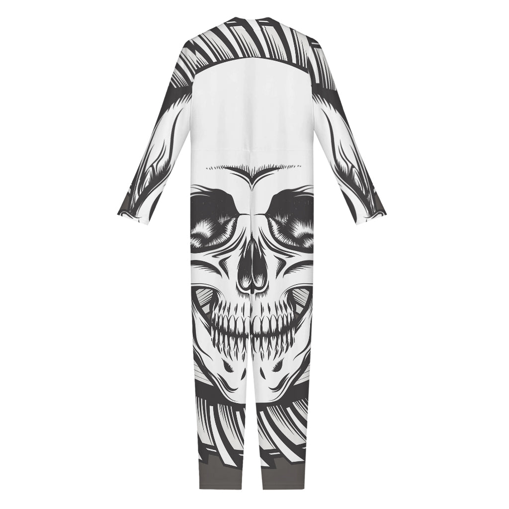 Cross Piston Mechanic Skull Print Jumpsuit