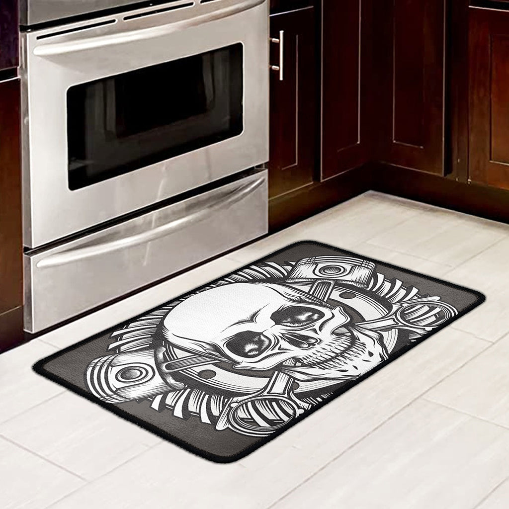 Cross Piston Mechanic Skull Print Kitchen Mat
