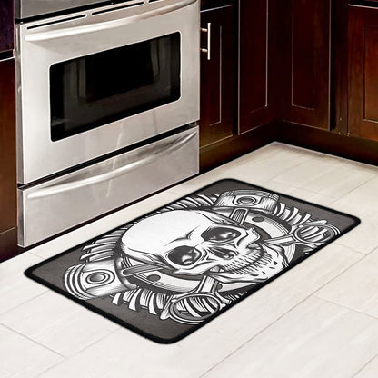 Cross Piston Mechanic Skull Print Kitchen Mat