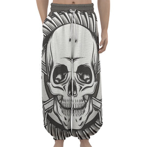 Cross Piston Mechanic Skull Print Lantern Pants