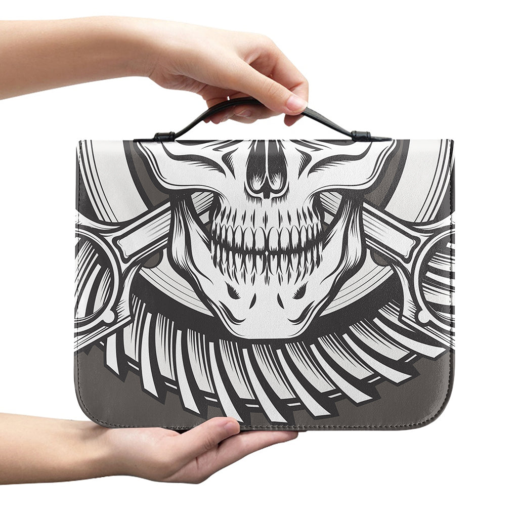 Cross Piston Mechanic Skull Print Leather Bible Cover