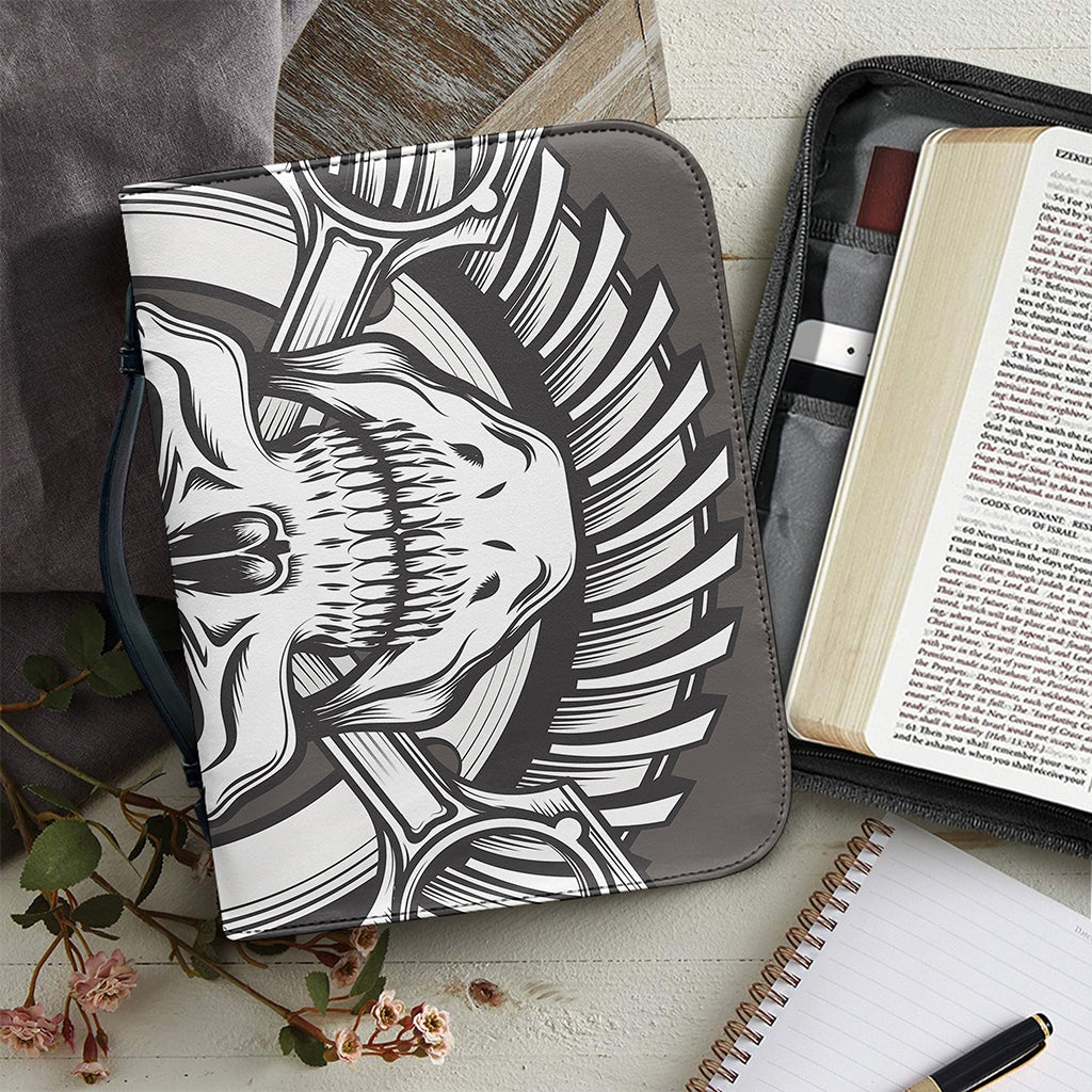 Cross Piston Mechanic Skull Print Leather Bible Cover