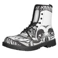 Cross Piston Mechanic Skull Print Lace-Up Boots