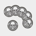 Cross Piston Mechanic Skull Print Leather Coaster Set