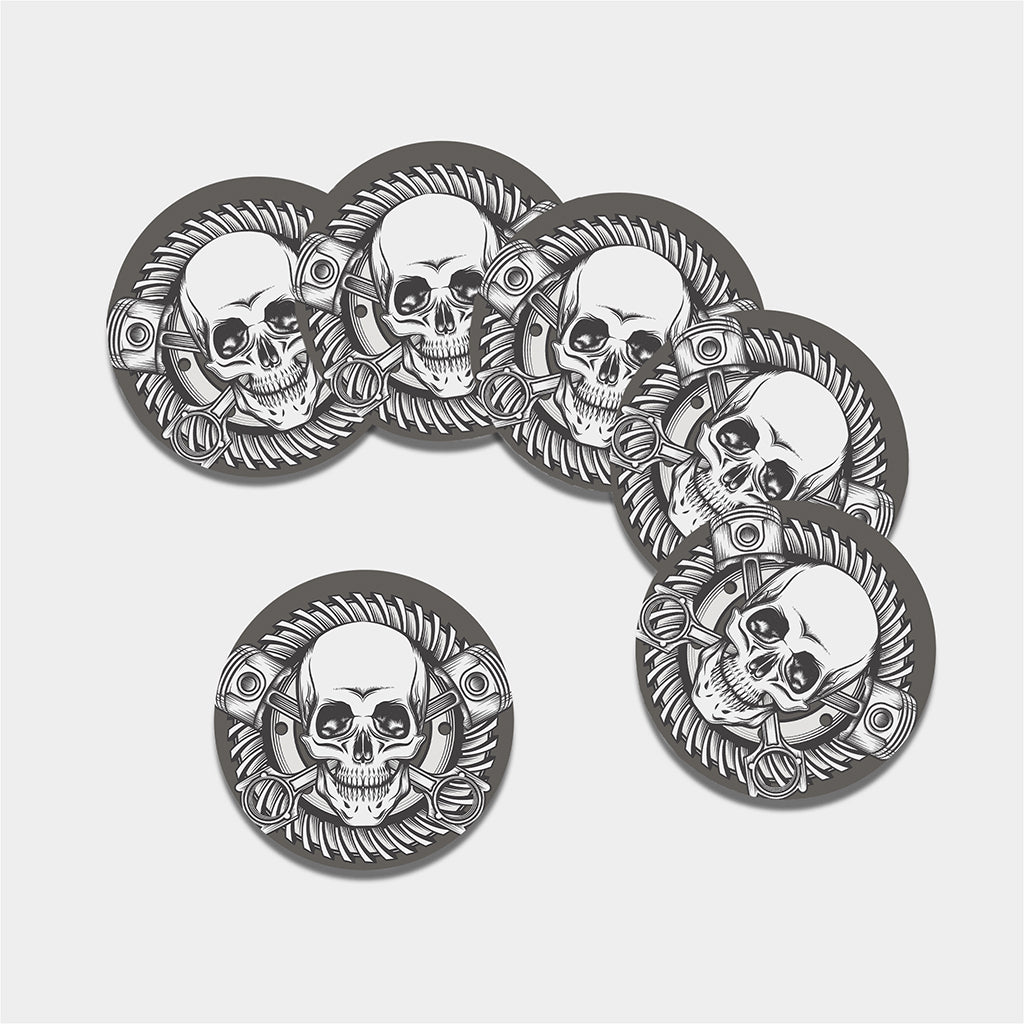 Cross Piston Mechanic Skull Print Leather Coaster Set