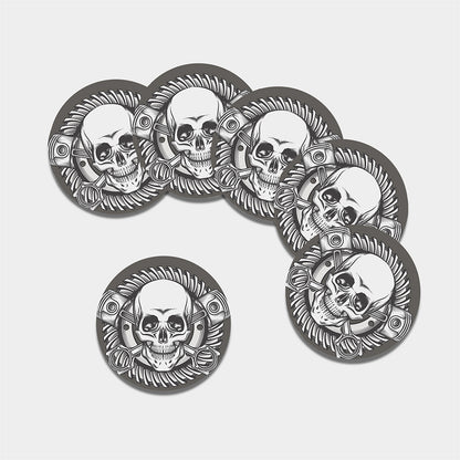 Cross Piston Mechanic Skull Print Leather Coaster Set