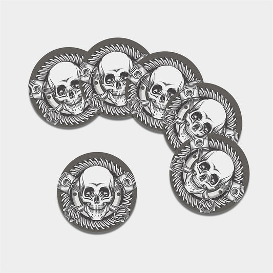 Cross Piston Mechanic Skull Print Leather Coaster Set