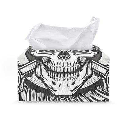 Cross Piston Mechanic Skull Print Leather Tissue Box Cover