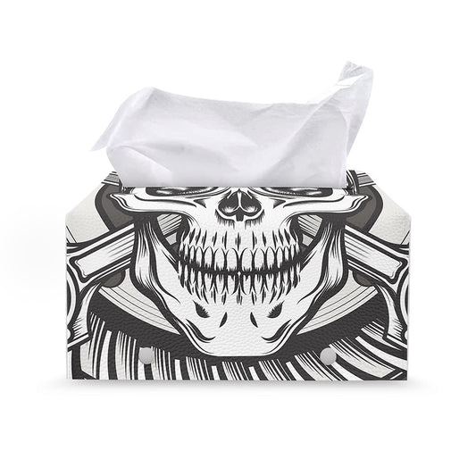 Cross Piston Mechanic Skull Print Leather Tissue Box Cover