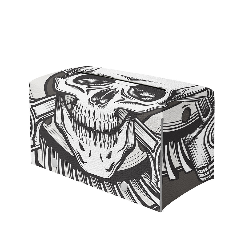 Cross Piston Mechanic Skull Print Leather Tissue Box Cover
